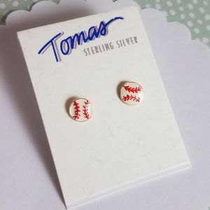 925 Sterling Silver Softball Baseball Earrings